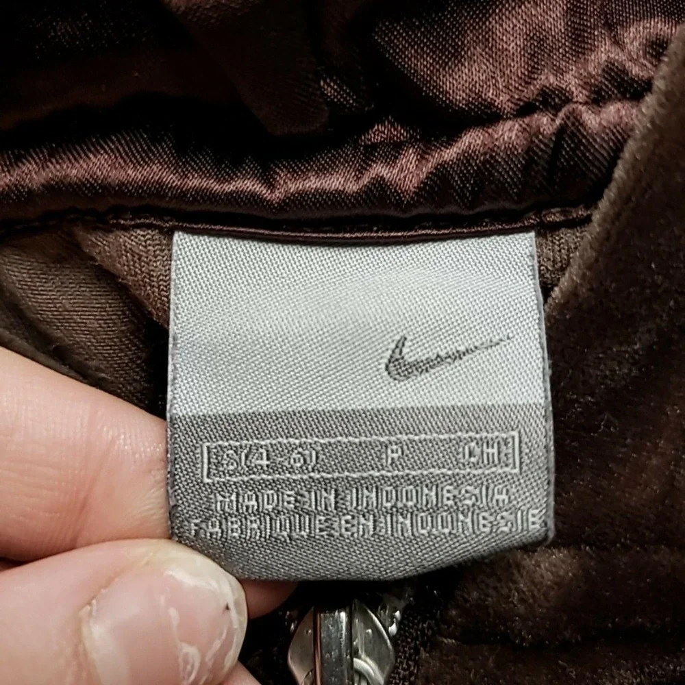 Nike Hoodie Womens Small Brown Velour Full Zip Embroidered Swoosh Logo Jacket